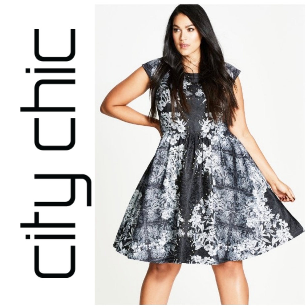 City Chic Femme Royale Fit n Flare Dress